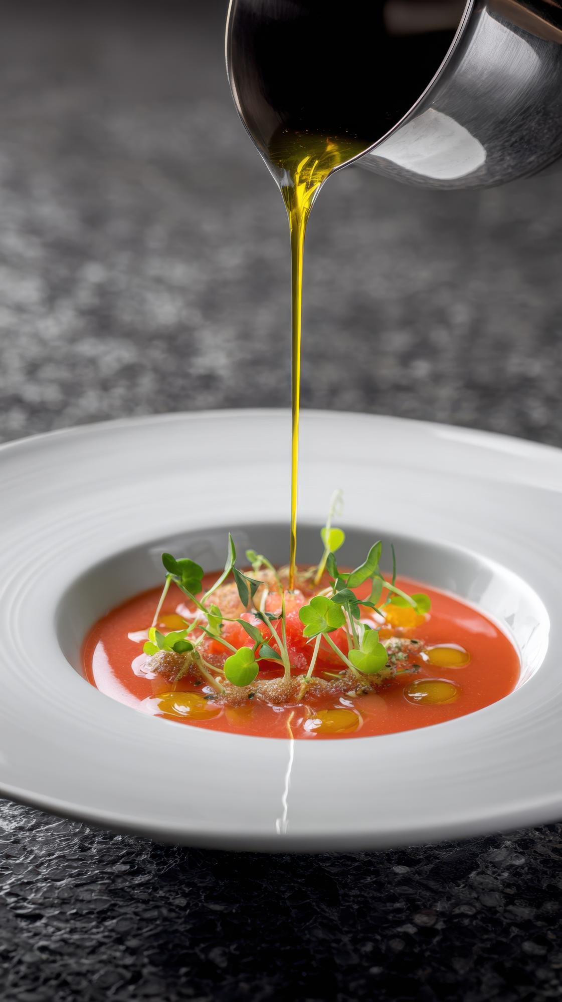 Chef hands finishing sauce drizzle